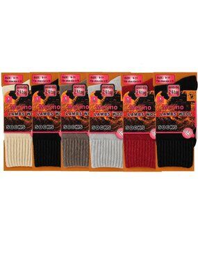 Women Merino Lamb Wool Socks, Thick Thermal Warm Winter Crew Socks, 6 Pairs NWT
